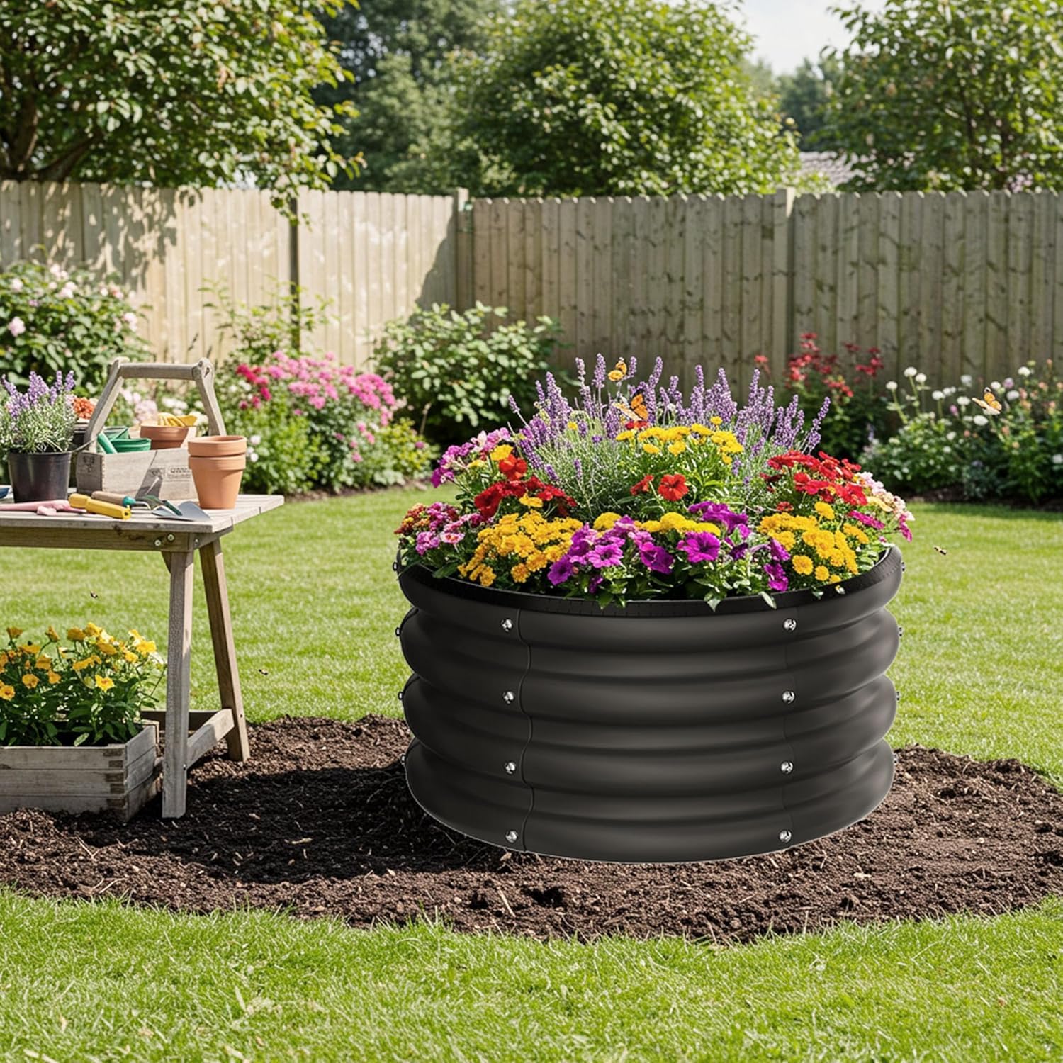 Jardinera circular galvanizada Garvee 107x20cm